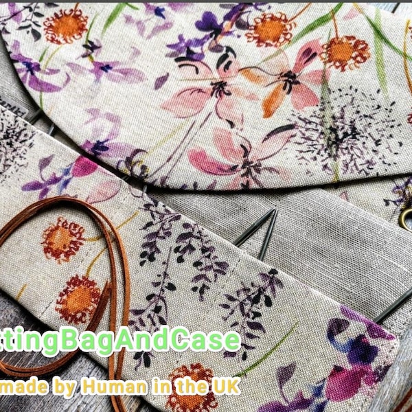 Linen Circular Needle Organizer: Floral Meadow Fabric Case