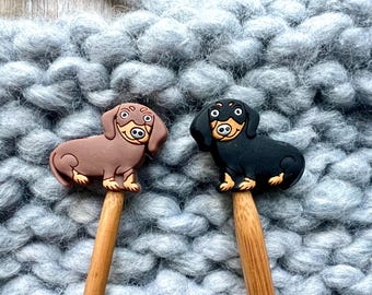 SAUSAGE DOG STITCH Stopper Datschund Knitting Needle Point Protector Practical Gift
