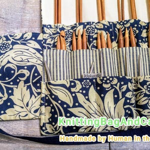 STRAIGHT NEEDLE ROLL With Zip Pocket Japanese Vintage Garden Bird image 1