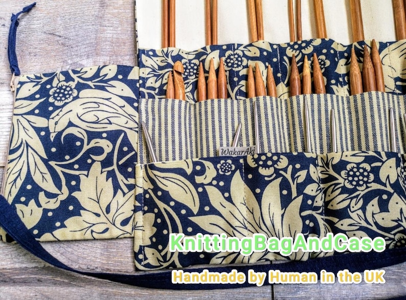 STRAIGHT NEEDLE ROLL With Zip Pocket Japanese Vintage Garden Bird image 1