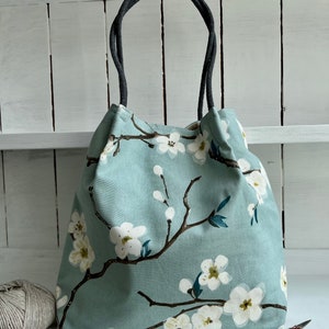 Japanese Cherry Blossom TOTE PROJECT BAG 9 Pockets / Sakura /Blue