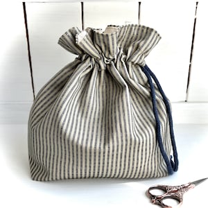 DRAWSTRING PROJECT BAG French linen ticking stripe /Select colour