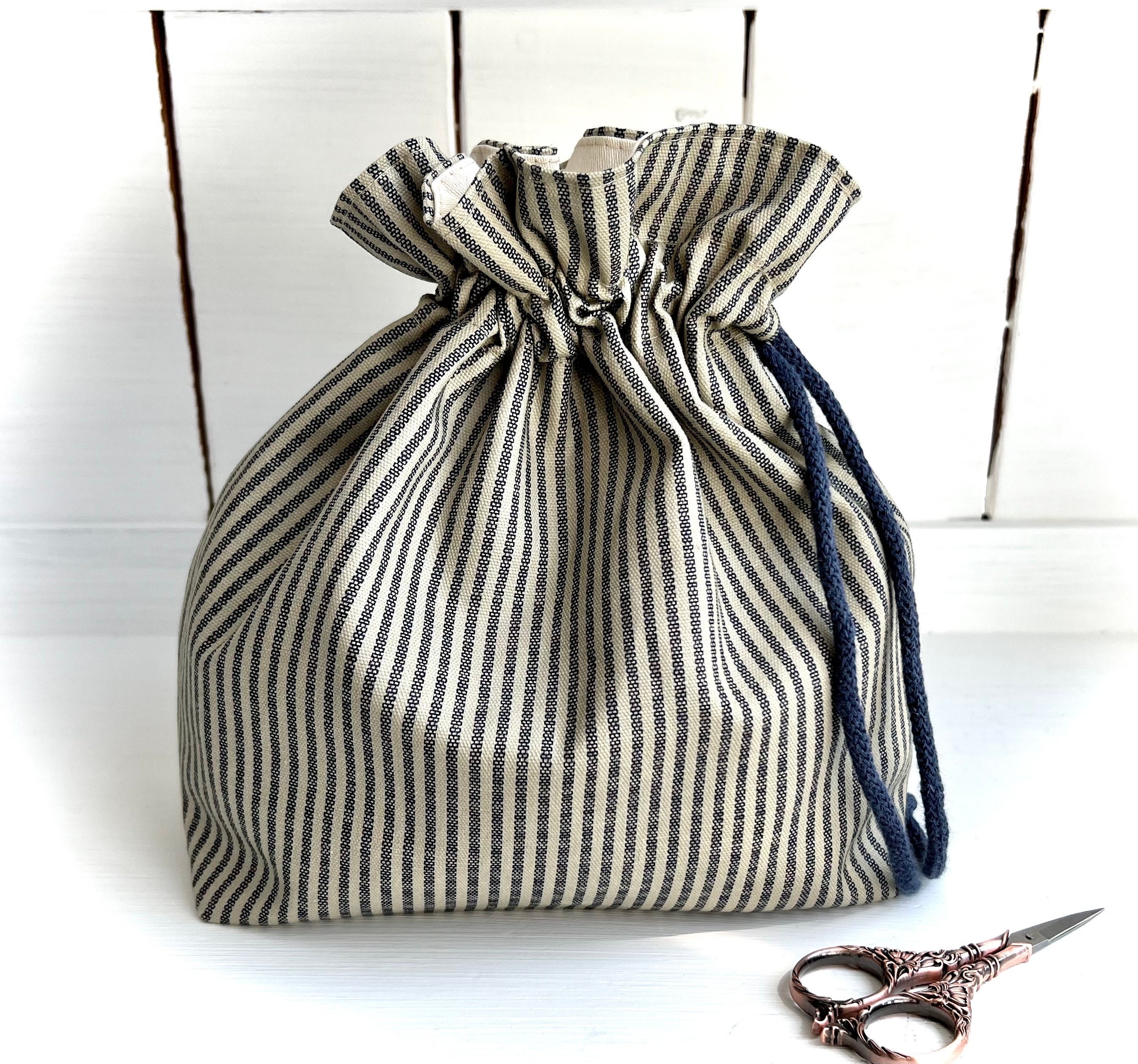 DRAWSTRING PROJECT BAG French Linen Ticking Stripe /select