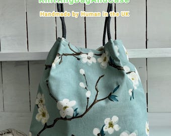 Japanese Cherry Blossom TOTE PROJECT BAG 9 Pockets / Sakura /Blue