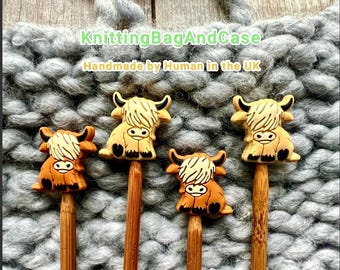 COW STITCH STOPPER Scottish Highland Cattle Knitting Needle Point Protector Practical Gift