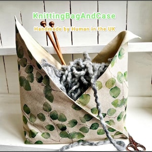 Eucalyptus Bento Project Bag Knitting Crochet Natural Reversible Japanese Style Origami Basket