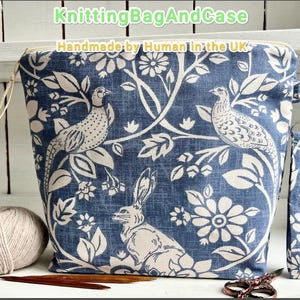 Birds Hares ZIPPER PROJECT BAG 9 Internal Pockets