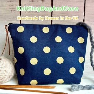 Bolsa de lunares con cremallera: estuche para manualidades de crochet y tejido hecho a mano