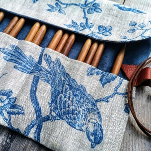 CUSTODIA IN LINO DI LUSSO Natural Bird Floral Garden Maglia Uncinetto Grande Ago Uncinetto Dpn Porta Rotolo Organizzatore