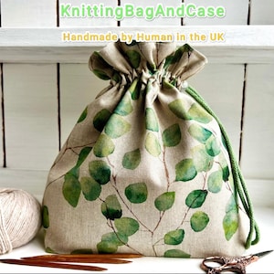 Eucalyptus DRAWSTRING PROJECT BAG Retro Style Green Leaves