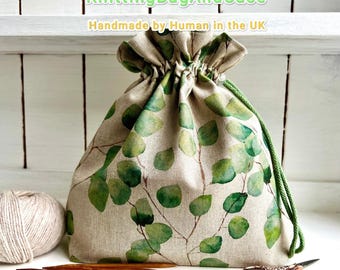 Eucalyptus DRAWSTRING PROJECT BAG Retro Style Green Leaves