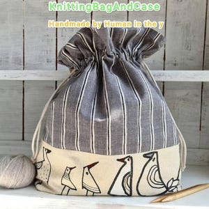 Hen Chicken Large DRAWSTRING PROJECT BAG with 9 Pockets