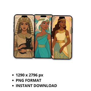 Pack de 3 fondos de pantalla para iPhone – Inspiración Art Nouveau – Reinas de los mundos antiguos