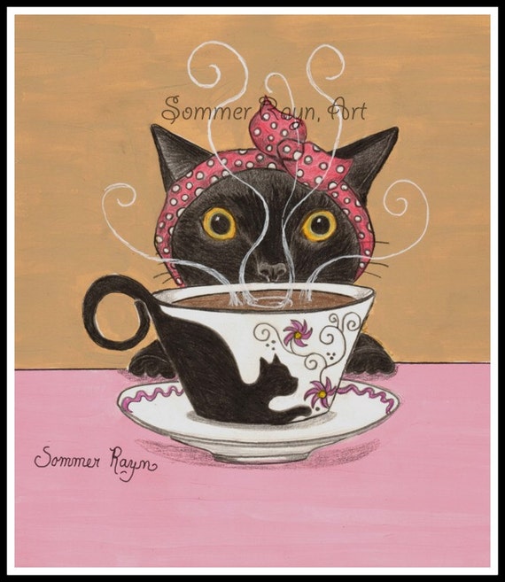 Good Morning Wake Up It S Coffee Time A Whimsical Kitty Etsy