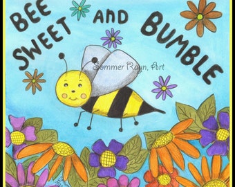 watercolor print or card Item 0826a Bumble Bee Spring Card remember to be humble and sweet
