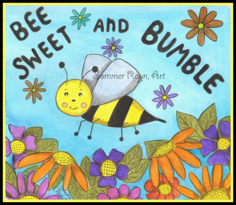 watercolor print or card Item 0826a Bumble Bee Spring Card remember to be humble and sweet
