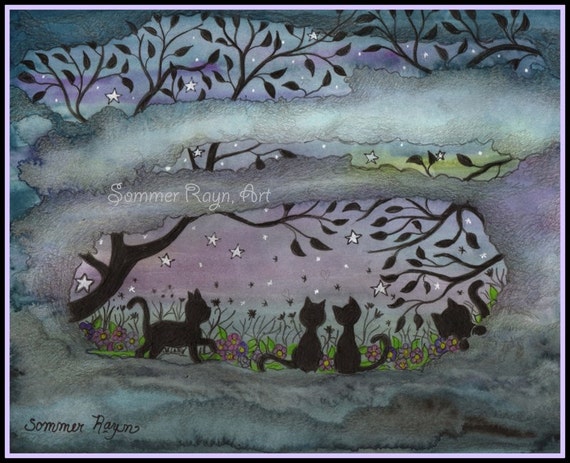 Mystical Magical Cats In A Secret Garden Shadow Kitties Etsy
