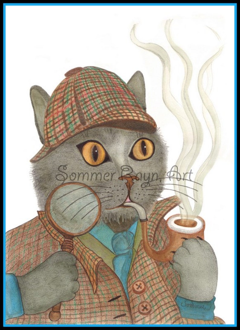 Sherlock Holmes A whimsical kitty card or print portrait Etsy