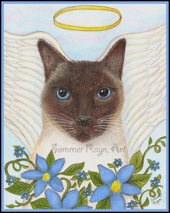 Casey La Douce Chat Siamois Ange Avec Des Fleurs Bleues Etsy Casey La Douce Chat Siamois Ange Avec Des Fleurs Bleues Etsy