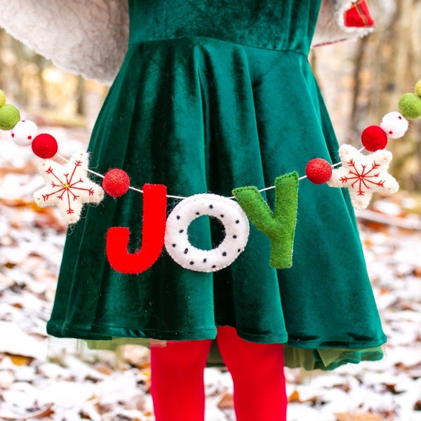 Joy Christmas garland -Christmas banner -Christmas decor -Felt Word Garland -Red Felt Letter Garland -Stuffed Letter Garland -Mantle