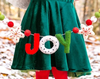 Joy Christmas garland -Christmas banner -Christmas decor -Felt Word Garland -Red Felt Letter Garland -Stuffed Letter Garland -Mantle