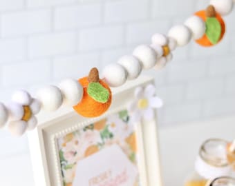 Orange Blossom Garland | White Pom Garland | Felt Oranges | Felt Flowers | Little Cutie Clementine garland | Baby Shower Decor | Citrus