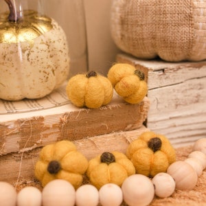 Mustard with Acorn Stem Felt Pumpkins -Little Pumpkins -Wool Pumpkins -Fall Decor -Pumpkin Garland -Felt Shapes -Fall Pumpkins -Peach Poms