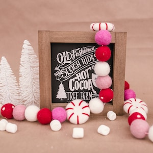 Pink Wonderland Peppermint Garland -Felt Peppermint Patty -Red, Pink & White Christmas Garland -Christmas Felt Ball garland -Pink Christmas
