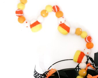 Candy Corn Felt Ball Garland: Halloween Fall Decor