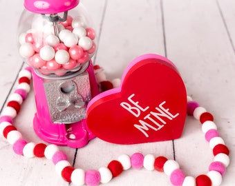 Be Mine Valentines Garland -Pink and Red Party -White felt balls -Wool Felt Balls -Felt Pom Poms *Pink, White, Red felt balls, Pom Garland