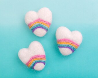 Pastel Rainbow Wool Felt Hearts: Valentine's Decor