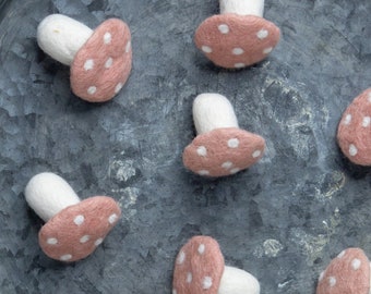 Salmon Pink Flat Top Mushroom | Felt Field Mushrooms | Woodland Decor | mushroom decor | Toadstool | Needle Felt Toadstool | DIY Mobile