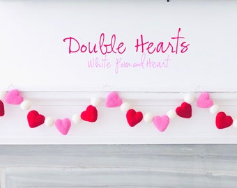 Double Hearts Garland -Wool Hearts -Felted hearts -Felt Garland -Valentines Day decor -Felted Heart Garland -Heart Bunting -Heart Shape Felt