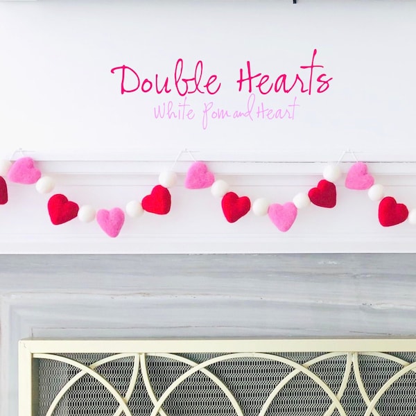 Double Hearts Garland -Wool Hearts -Felted hearts -Felt Garland -Valentines Day decor -Felted Heart Garland -Heart Bunting -Heart Shape Felt