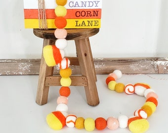 Candy Corn Felt Ball Garland: Halloween Mantel Decor