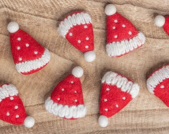 Red Santa Hat | Wool felt Party Hat | Birthday Garland DIY |  Red Polkadot felt Hat | Santa Clause Tree Ornament DIY | Felt Christmas