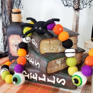 Halloween Felt Ball Garland: Eyeballs & Spiders, Creepy Decor