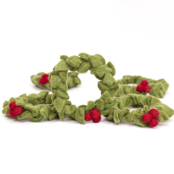 Christmas Wreath | Felt Wreath | Evergreen Wreath | Christmas Decor | Hand Cut Wreath with Red Berries