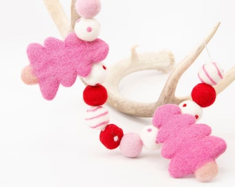 Pink Christmas Garland | Felt Tree | Pink and Red Christmas | Christmas decor | Christmas Mantle | Christmas Trim | Tree Trimmings | Xmas