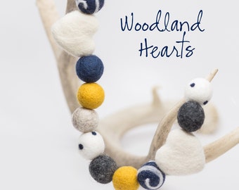 Vintage Woodland decor -Navy and Mustard Garland -Silver Felt Balls -Boy Decor -Boy Garland -Boy Nursery -Woodland Party theme -White Felt