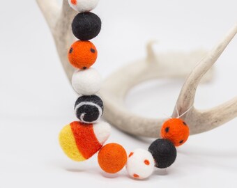 Candy Corn Felt Ball Garland: Halloween Mantel Decor