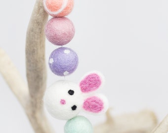 Easter Felt Ball Garland -Wool Felt Poms -Easter Decor Easter Mantle -Pink Felt Balls -Yellow felt balls -blue felt balls -Purple felt balls