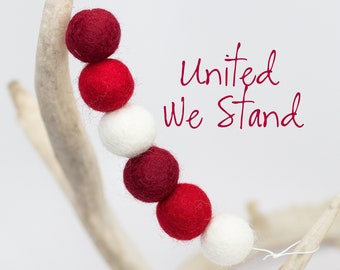 United We Stand -Red White & Blue Garland -Fourth of July Party -Americana Garland - Wool Felt Poms -Felt Ball Garland  -Independence Day