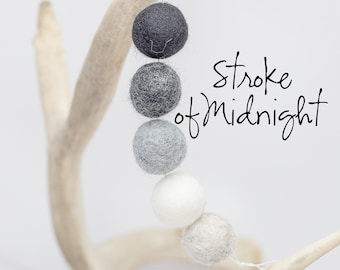 Neutral Felt Ball Garland: Black, White & Gray Wool Poms