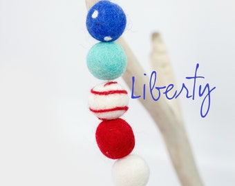 Liberty -Red White & Blue Garland -Fourth of July Party -Americana Garland - Wool Felt Poms -Felt Ball Garland - July 4th -Independence Day