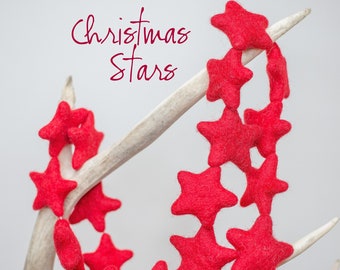 Red Felt Star -Wool ball garland -felt ball garland -Red Star Garland -Christmas felt balls -Christmas Garland -Red decor -Star Garland