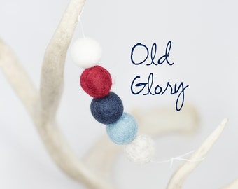 Old Glory -Red White & Blue Garland -Fourth of July Party -Americana Garland - Wool Felt Poms -Felt Ball Garland -July 4th -Independence Day