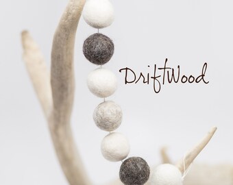 Neutral Felt Ball Garland: Ivory, Grey, Brown Wool Poms