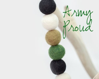 Army Proud -Camo Garland -Fourth of July Party -Boy Garland - Green Wool Felt Poms -Teepee Topper -Boy's Room Decor -Camo Decor -Camouflage