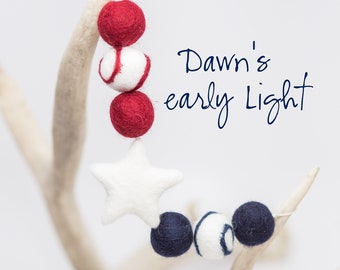 Dawn's Early Light -Red White & Blue Garland -Fourth of July Party -Americana Garland - Wool Felt Poms -Felt Ball Garland -Independence Day